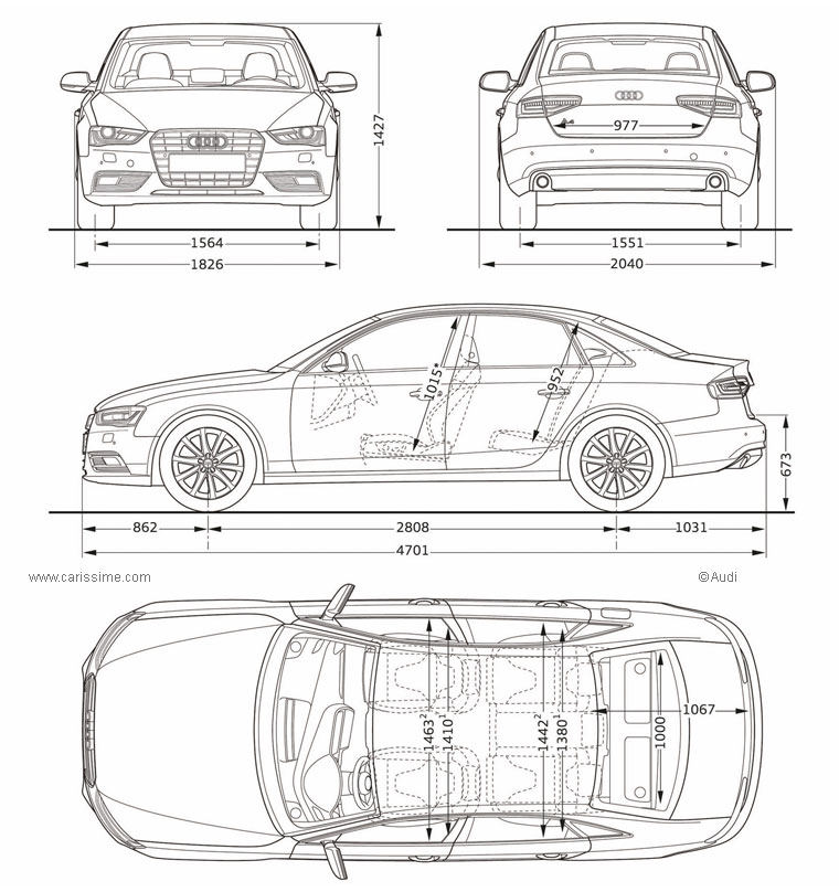 Audi A4 3 restylage 2012 Dimensions