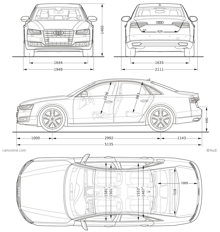 Audi A8 - 3 Restylage 2013 Dimensions
