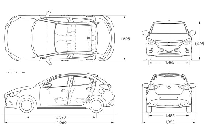 dimensions Mazda 2 III 2015 Citadine Polyvalente