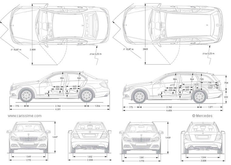 Mercedes Classe C Restylage 2011 / 2014 Dimensions