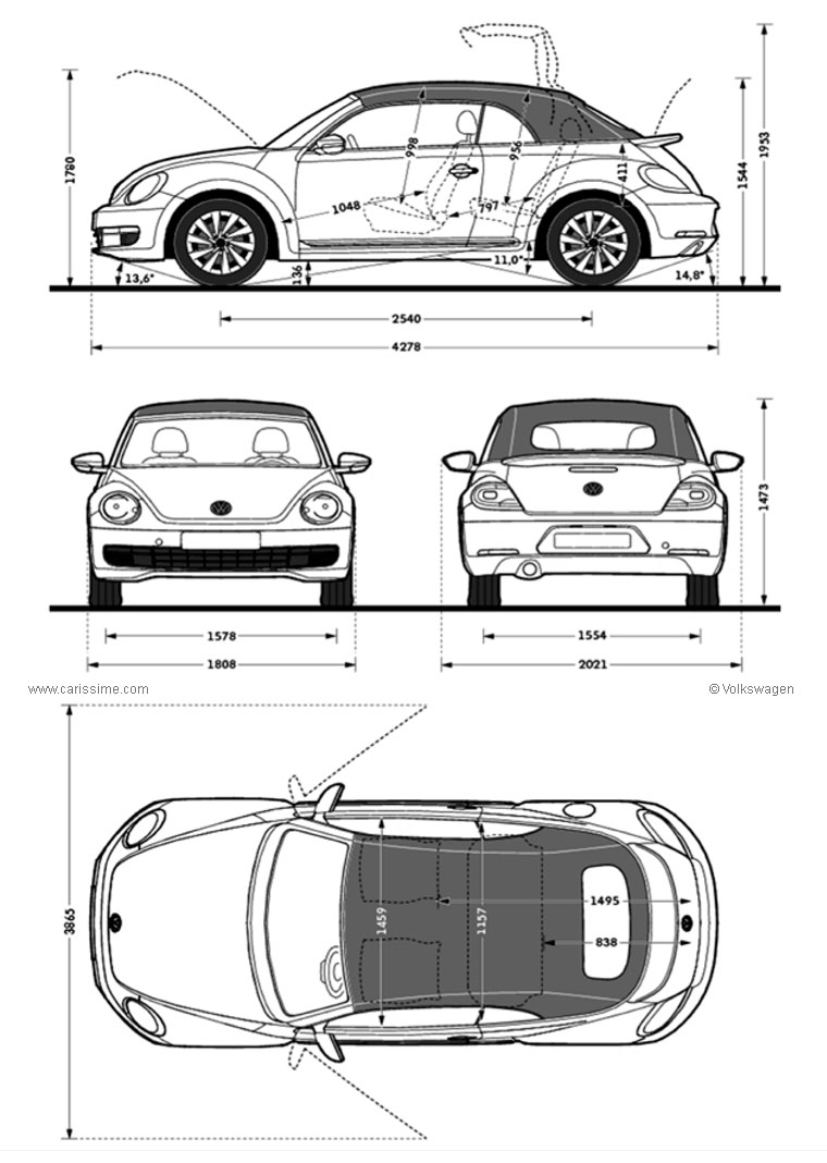 Volkswagen Coccinelle New Beetle 2 Cabriolet Dimensions
