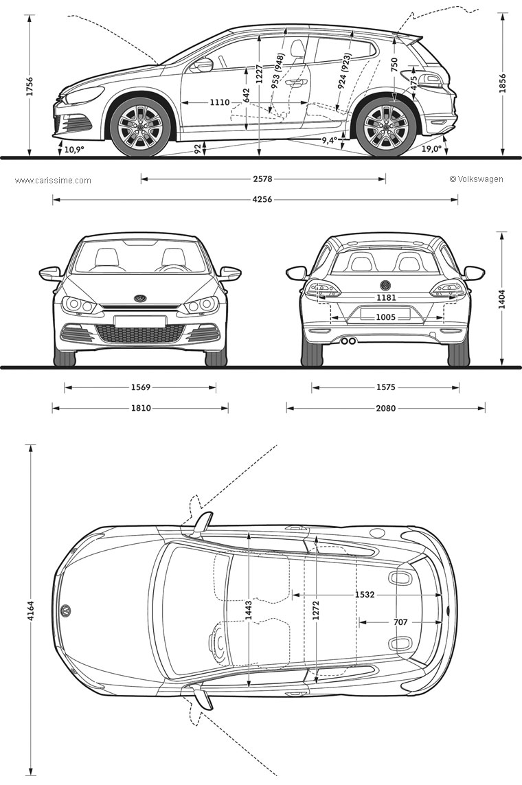 Volkswagen Scirocco 2 Coupé 2008 / 2014 dimensions